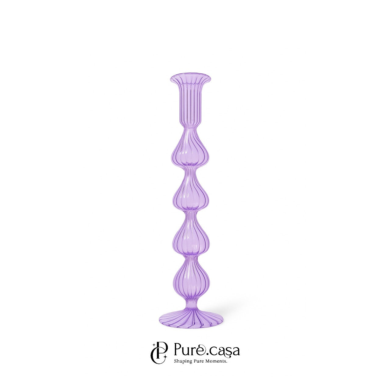 Pure Amethyst Ribbed Glass Candle Holder