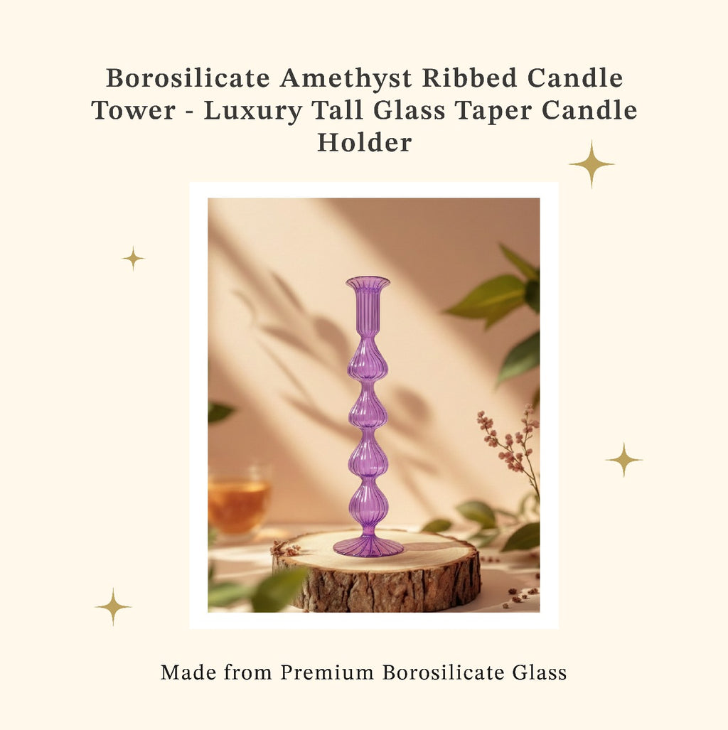 Pure Amethyst Ribbed Glass Candle Holder