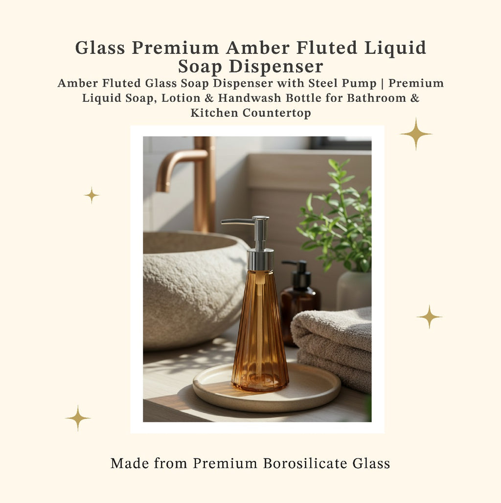 Glass Amber Fluted Soap Dispenser