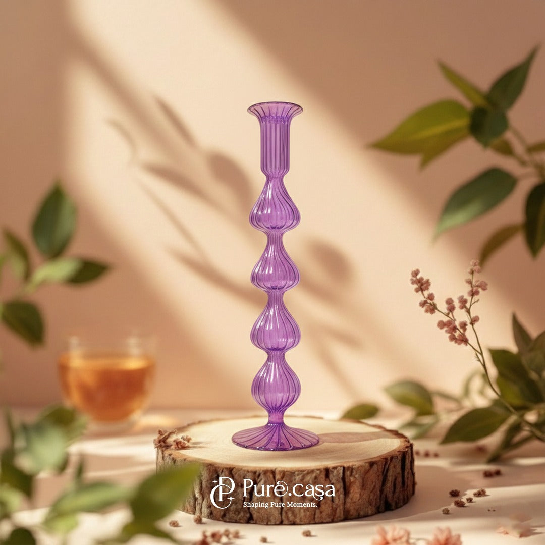 Pure Amethyst Ribbed Glass Candle Holder