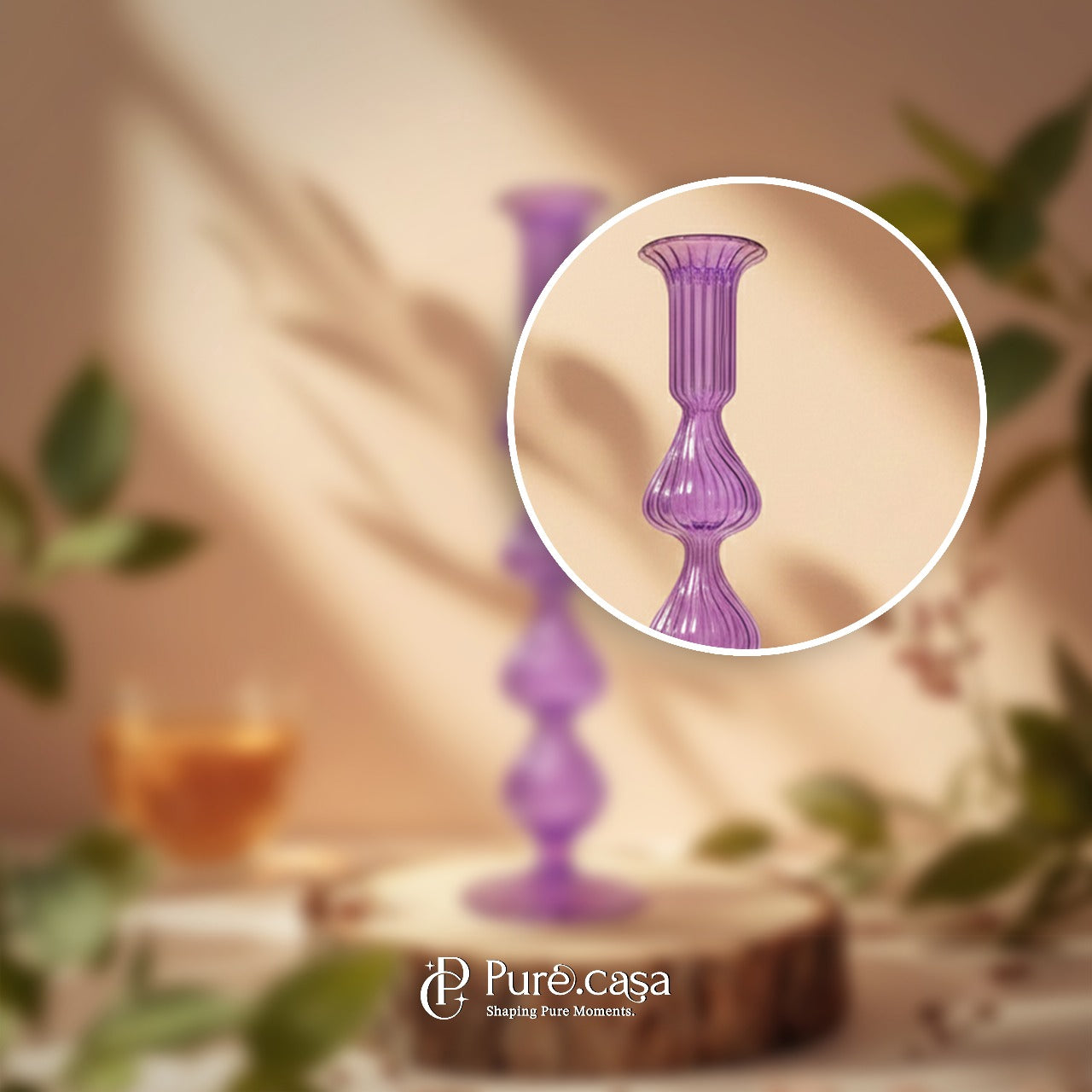 Pure Amethyst Ribbed Glass Candle Holder