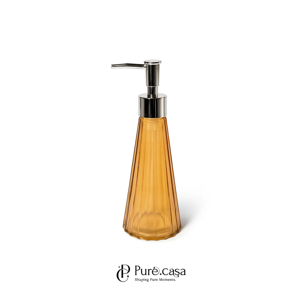 Glass Amber Fluted Soap Dispenser