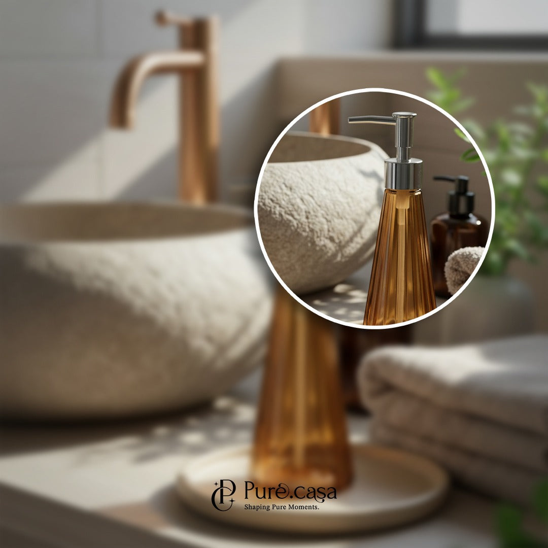 Glass Amber Fluted Soap Dispenser