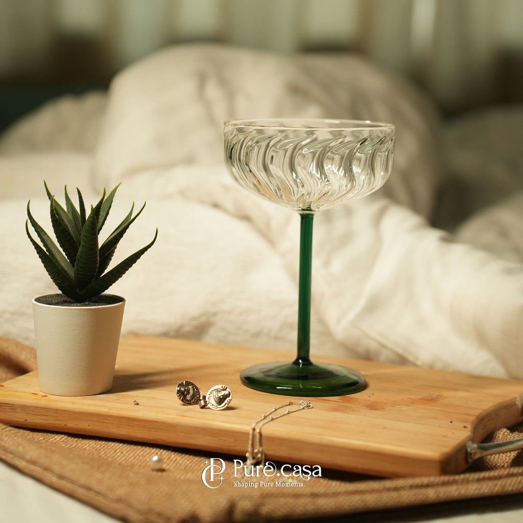 Swirl Ribbed Cocktail Glass - Teal